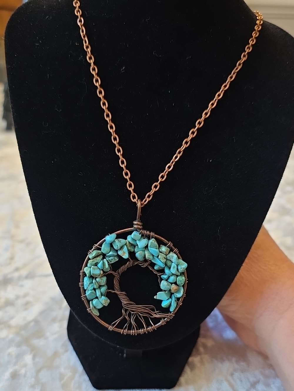 Turquoise Tree of Life Pendant Necklace with Copper Chain - Picture 1 of 5